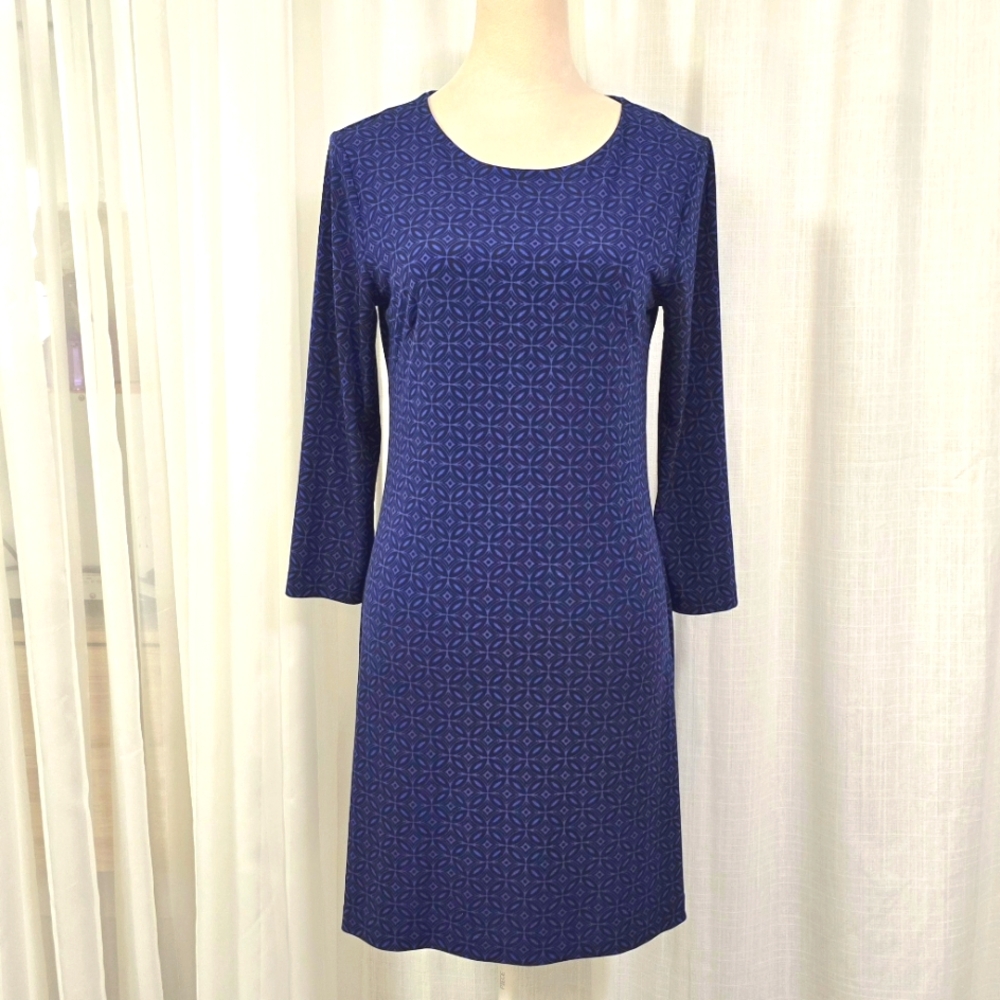 2/$30 Banana Republic Blue & Black Patterned Shift Dress Womens Size M